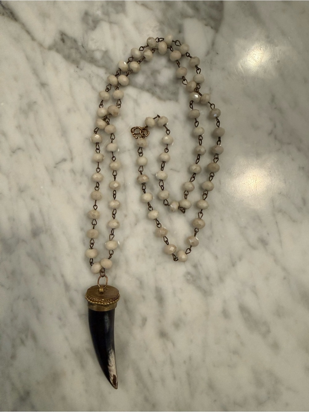 🌟 Power Beads by Jen Handcrafted Ivory Bead Necklace with Black Horn Pendant